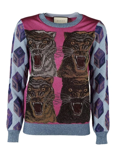 Shop Gucci Tiger Intarsia Sweater In Fucsia