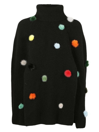 Shop Fendi Cashmere Pompoms Sweater In Nero