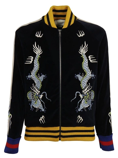 Shop Gucci Dragon Embroidered Bomber In Multicolor