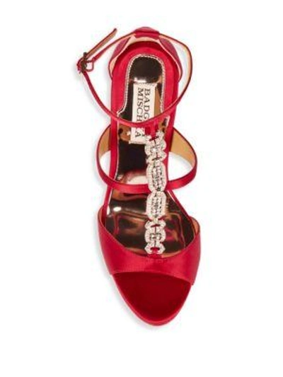 Shop Badgley Mischka Pilar Open Toe Stilettos In Red Satin