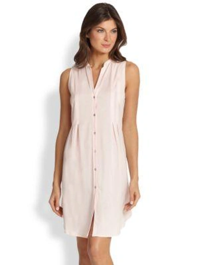 Hanro Cotton Deluxe Button-front Tank Gown In Pink