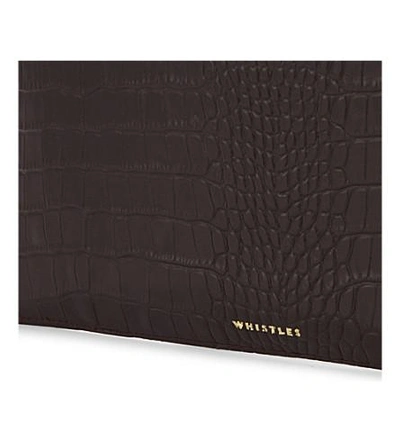 Shop Whistles Croc-embossed Leather Pouch In Plum/claret
