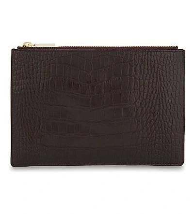 Shop Whistles Croc-embossed Small Leather Pouch In Plum/claret
