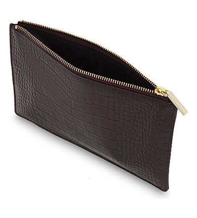 Shop Whistles Croc-embossed Small Leather Pouch In Plum/claret