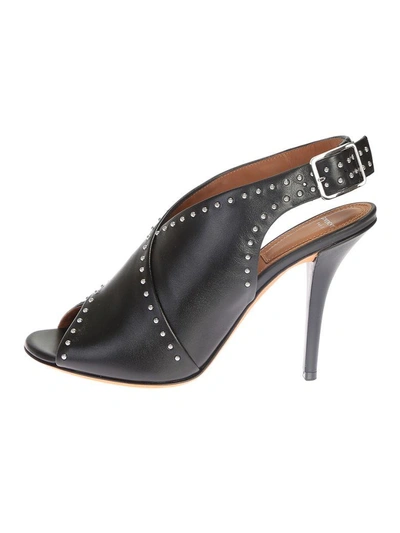 Shop Givenchy Embellished Shiny Black Leather Sandals