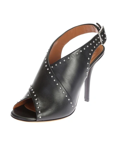 Shop Givenchy Embellished Shiny Black Leather Sandals