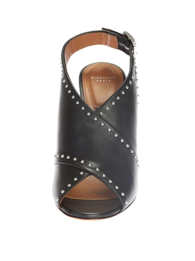 Shop Givenchy Embellished Shiny Black Leather Sandals
