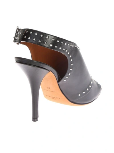 Shop Givenchy Embellished Shiny Black Leather Sandals