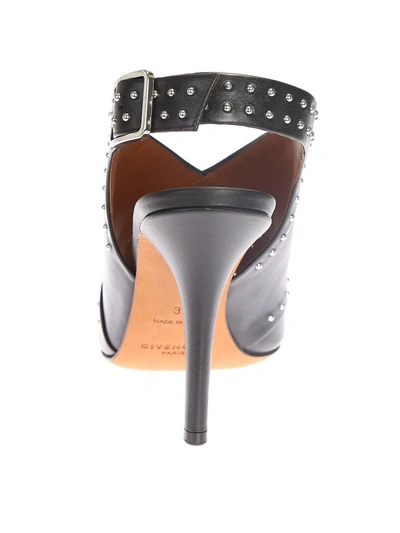 Shop Givenchy Embellished Shiny Black Leather Sandals