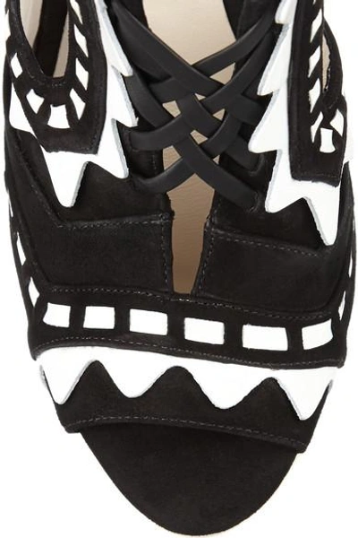 Shop Sophia Webster Riko Cutout Patent-leather And Suede Sandals In Black