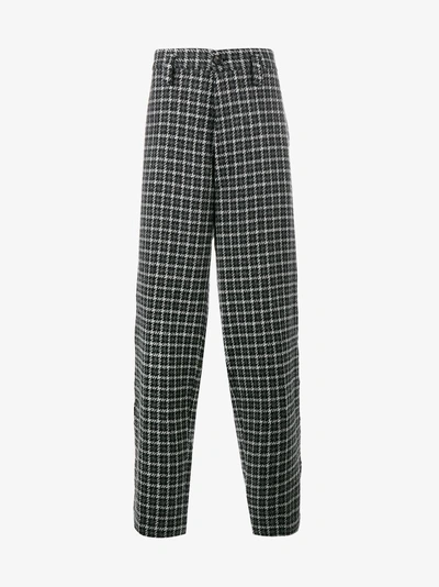 Shop Marni Wool Checked Wide Leg Trousers In Grey