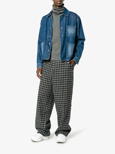 Shop Marni Wool Checked Wide Leg Trousers In Grey