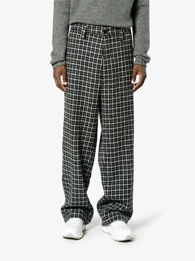 Shop Marni Wool Checked Wide Leg Trousers In Grey