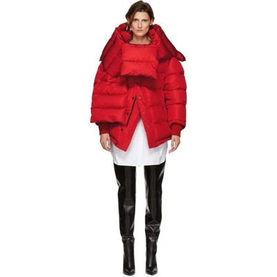 Shop Balenciaga Red Down Swing Puffer Jacket