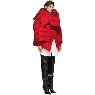 Shop Balenciaga Red Down Swing Puffer Jacket