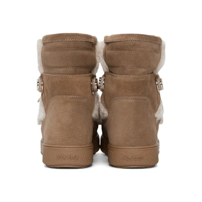 Shop Moncler Brown Glitter Suede & Shearling Fanny Boots