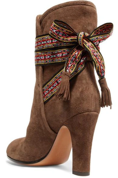 Shop Etro Jacquard-trimmed Suede Ankle Boots