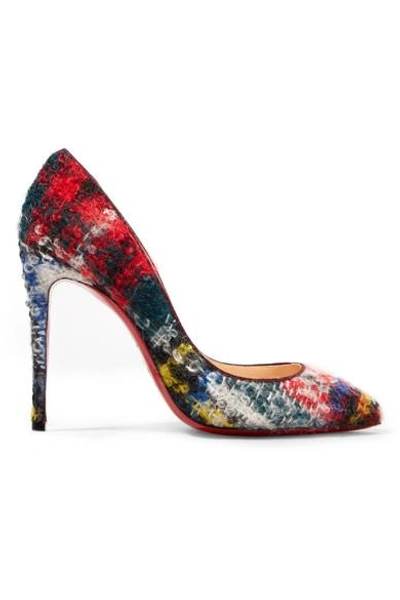 Shop Christian Louboutin Pigalle Follies 100 Bouclé-tweed Pumps In Red