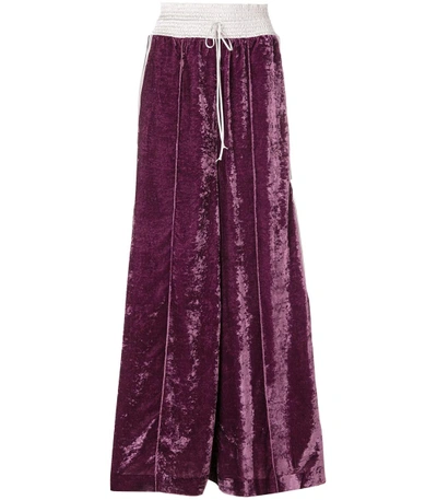 Shop Off-white Purple Wide-leg Velour Sweatpants