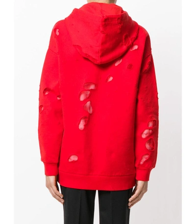 Shop Givenchy Red Distressed Logo Print Hoodie