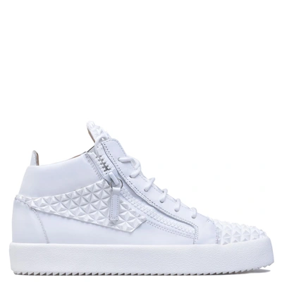 Shop Giuseppe Zanotti - 3d Leather Mid-top Sneaker The Manhattan In White