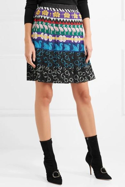 Shop Mary Katrantzou Mandy Pleated Metallic Stretch-knit Skirt