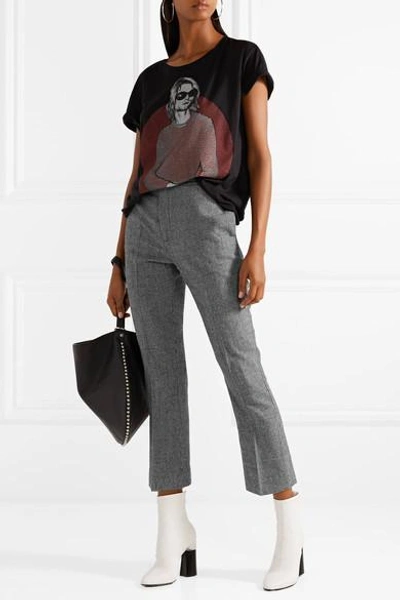 Shop R13 Cropped Houndstooth Wool Flared Pants In Gray