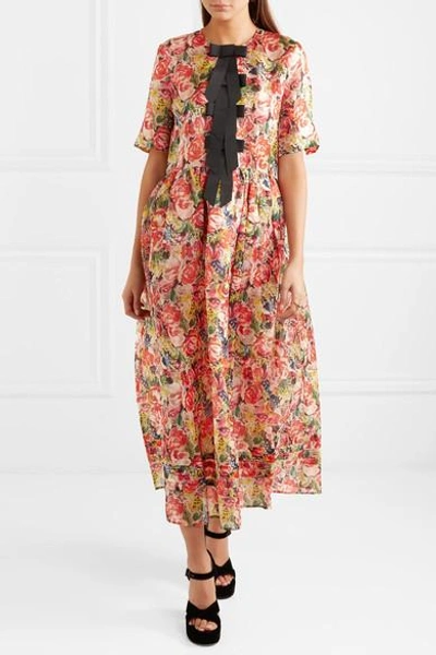 Ganni Seneca Embellished Floral-print Silk-organza Midi Dress In Multicolor  | ModeSens