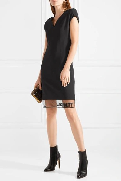 Shop Versace Appliquéd Tulle-trimmed Wool-blend Mini Dress