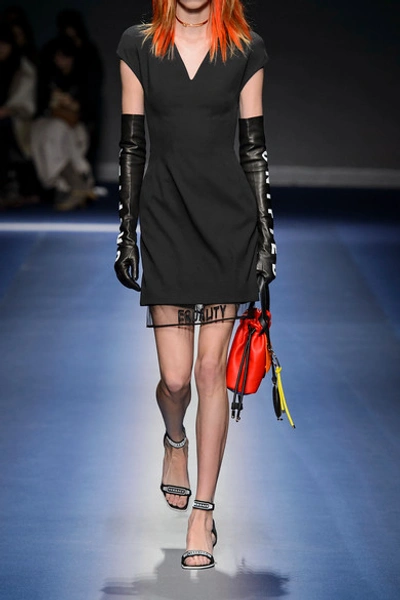 Shop Versace Appliquéd Tulle-trimmed Wool-blend Mini Dress
