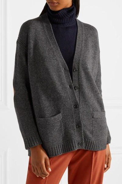 Shop Prada Suede-trimmed Wool And Cashmere-blend Cardigan In Dark Gray