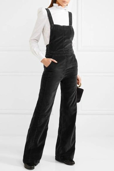 Shop Frame Le Velveteen Cotton-blend Velvet Jumpsuit In Black