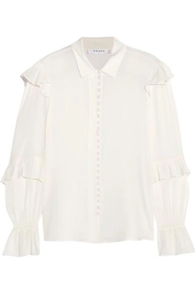 Shop Frame Ruffled Silk-crepon Blouse In White