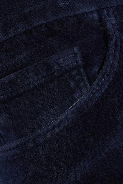 Shop Frame Velveteen Cropped Cotton-blend Velvet Flared Pants In Navy