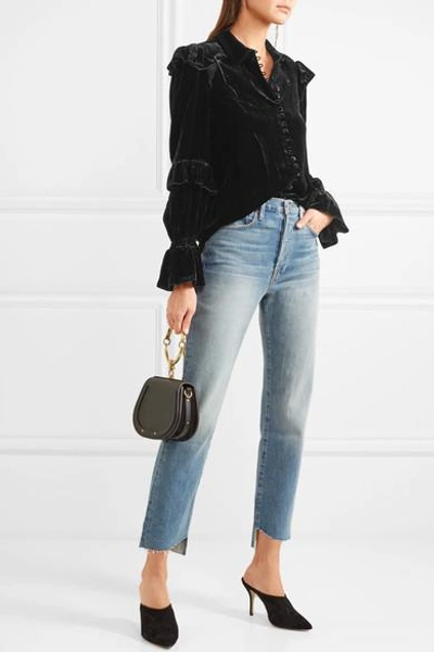 Shop Frame Ruffled Velvet Blouse In Black