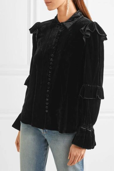 Shop Frame Ruffled Velvet Blouse In Black