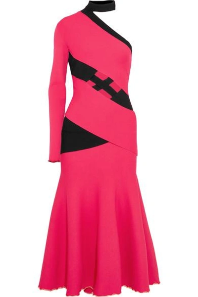 Shop Proenza Schouler Fluted One-shoulder Cutout Stretch-knit Midi Dress