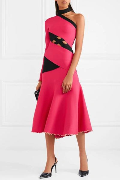 Shop Proenza Schouler Fluted One-shoulder Cutout Stretch-knit Midi Dress