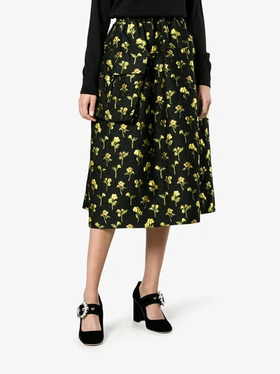 Shop Simone Rocha Floral Embroidered Asymmetric Full Skirt In Black