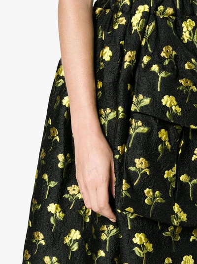 Shop Simone Rocha Floral Embroidered Asymmetric Full Skirt In Black