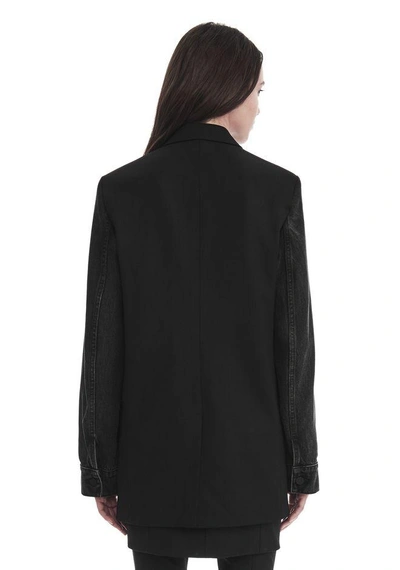 Shop Alexander Wang Single Breasted Blazer With Denim Sleeves In Black