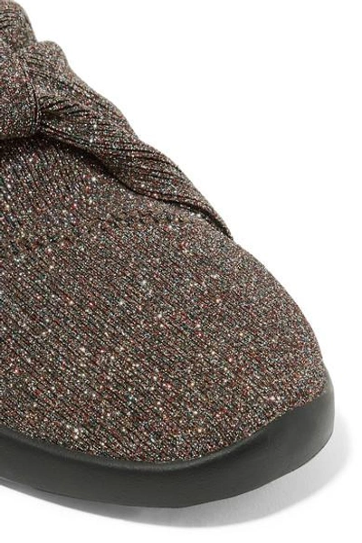Shop Giuseppe Zanotti Natalie Glittered Stretch-knit Slip-on Sneakers