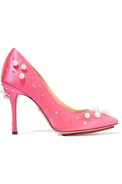 Shop Charlotte Olympia Precious Bacall Embellished Satin Pumps In Pink