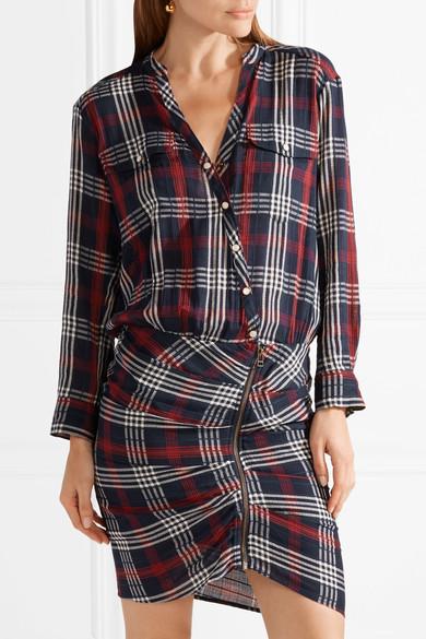 Veronica Beard Emory Ruched Plaid Cotton-blend Crepe Mini Dress | ModeSens