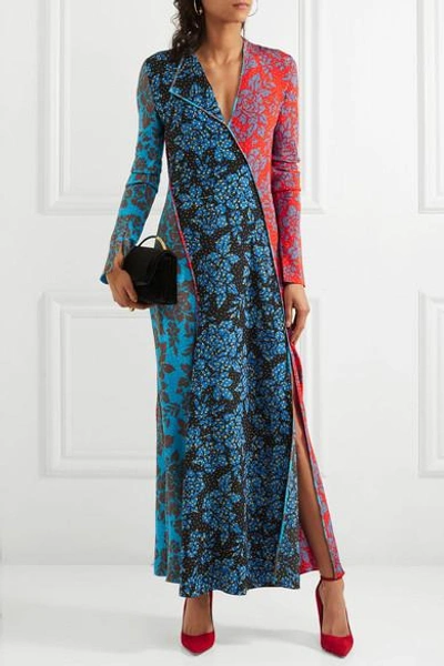 Shop Diane Von Furstenberg Paneled Printed Silk Maxi Dress In Blue