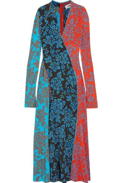 Shop Diane Von Furstenberg Paneled Printed Silk Maxi Dress In Blue