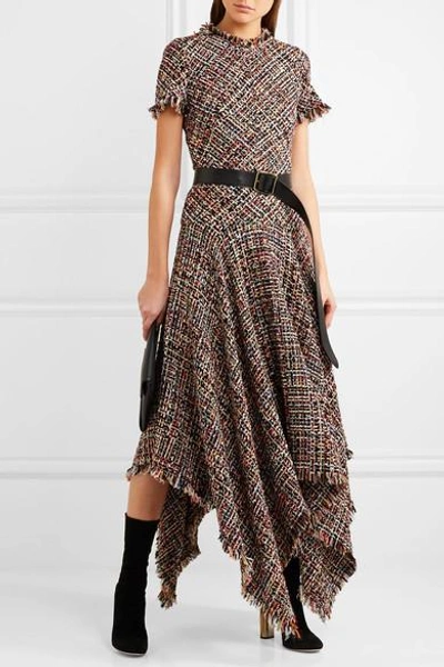 Shop Alexander Mcqueen Asymmetric Tweed Midi Dress