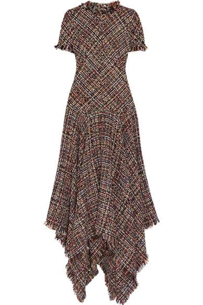 Shop Alexander Mcqueen Asymmetric Tweed Midi Dress