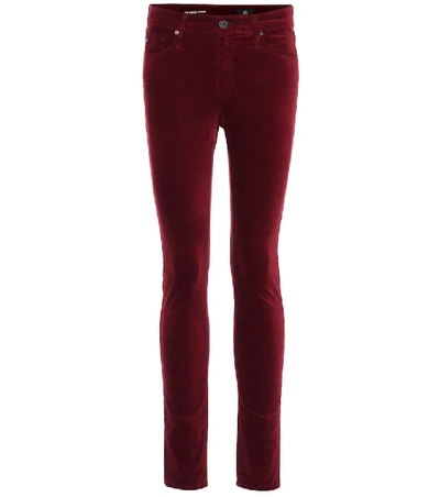 Shop Ag The Farrah High-waisted Velvet Skinny Jeans In Red