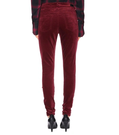 Shop Ag The Farrah High-waisted Velvet Skinny Jeans In Red
